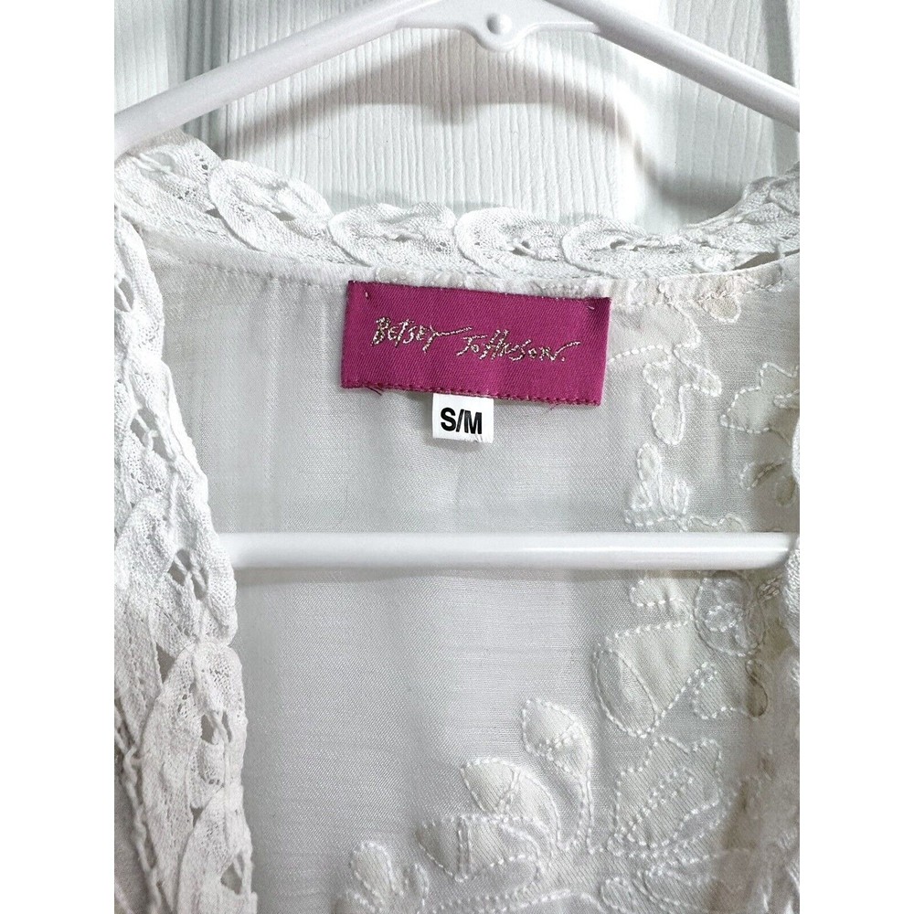 Betsey Johnson White Lace Floral Sheer Kimono Cover Up Tie Front Size S/M - Picture 7 of 11